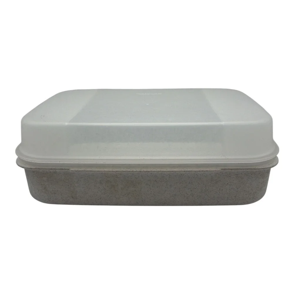Tupperware 2242D-4 Box 2243E-3 Lid White Speckled Box Container 11x7x4 USA Made